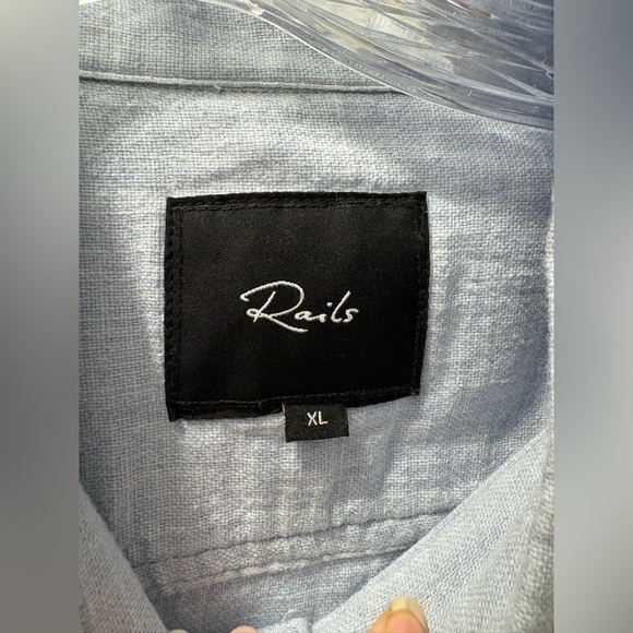 Mens Rails Fairfax Blue Melange Patch Pocket Cotton Shirt XL - Picture 4 of 7